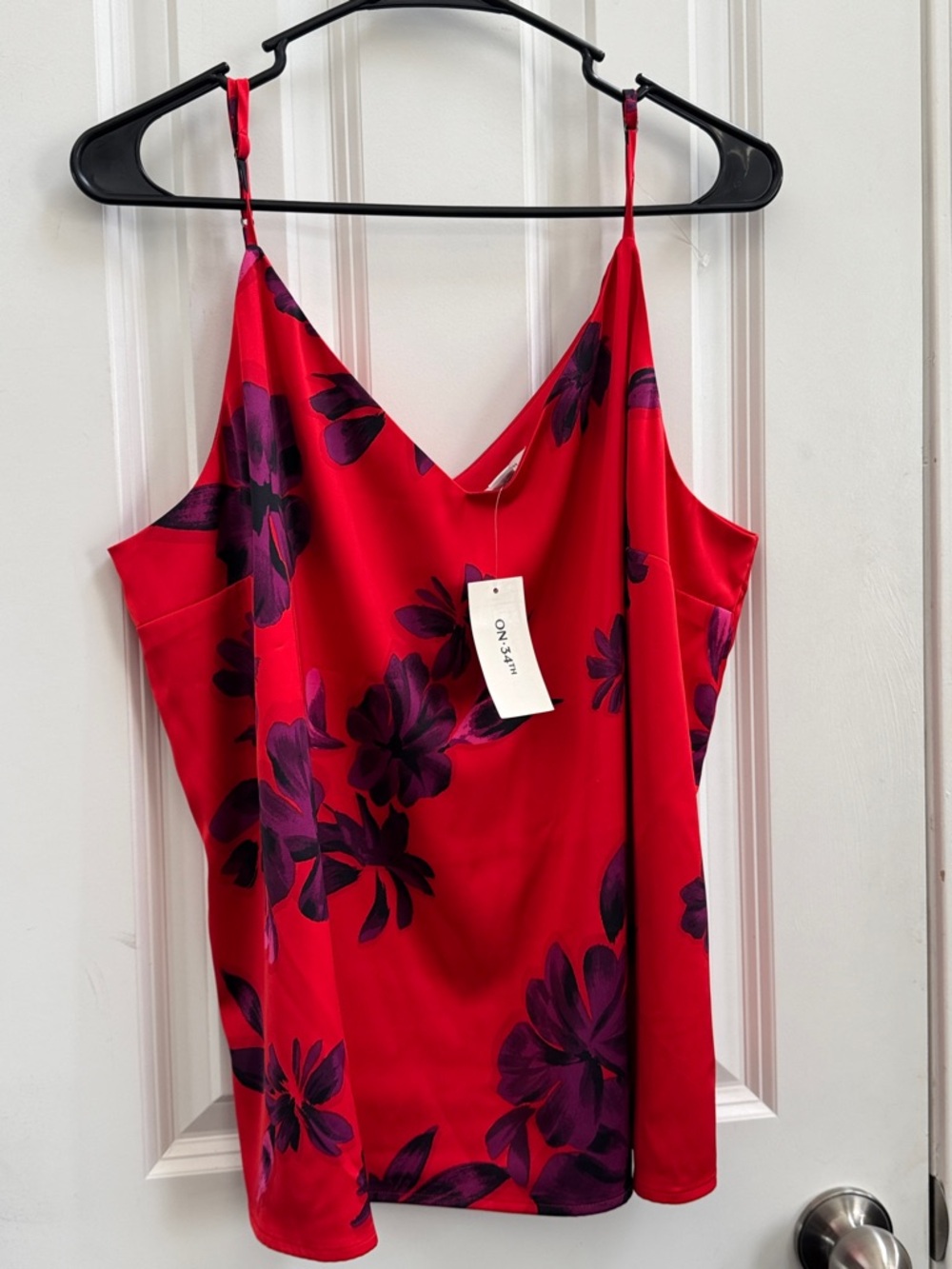 ON 5th Red Floral Satin Cowl Neck Camisole